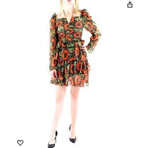 Beulah Smocked Short Mini Dress Long Sleeve Multicolor Size M NWT